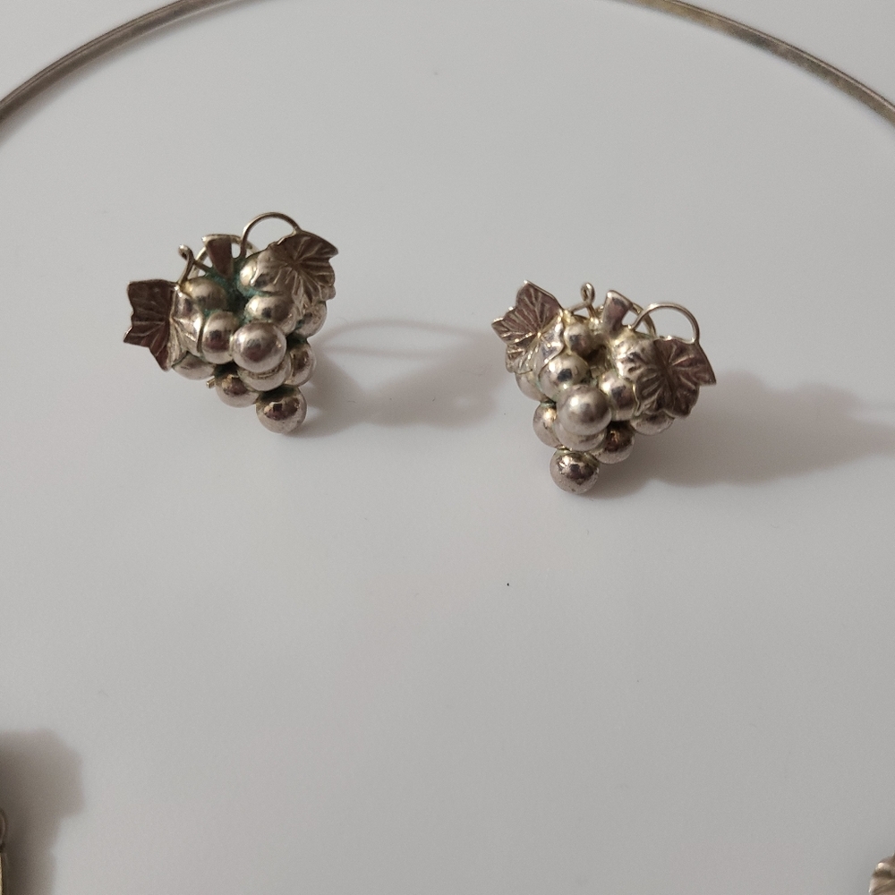 925 Vintage Grapes Taxco Mexico Necklace Earrings Sterling Silver Choker Estate - Picture 8 of 16